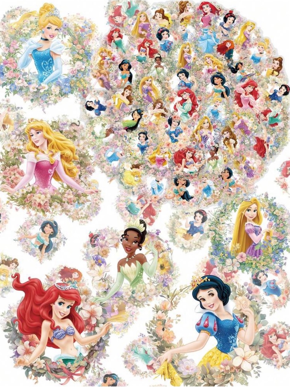 50 Pc Disney Princess Floral Stickers